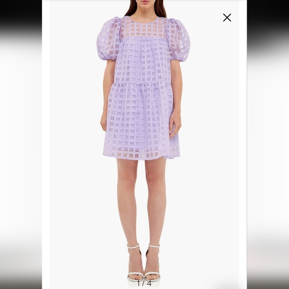 NWT English Factory Gridded Puff Sleeve Dress - Picture 1 of 6